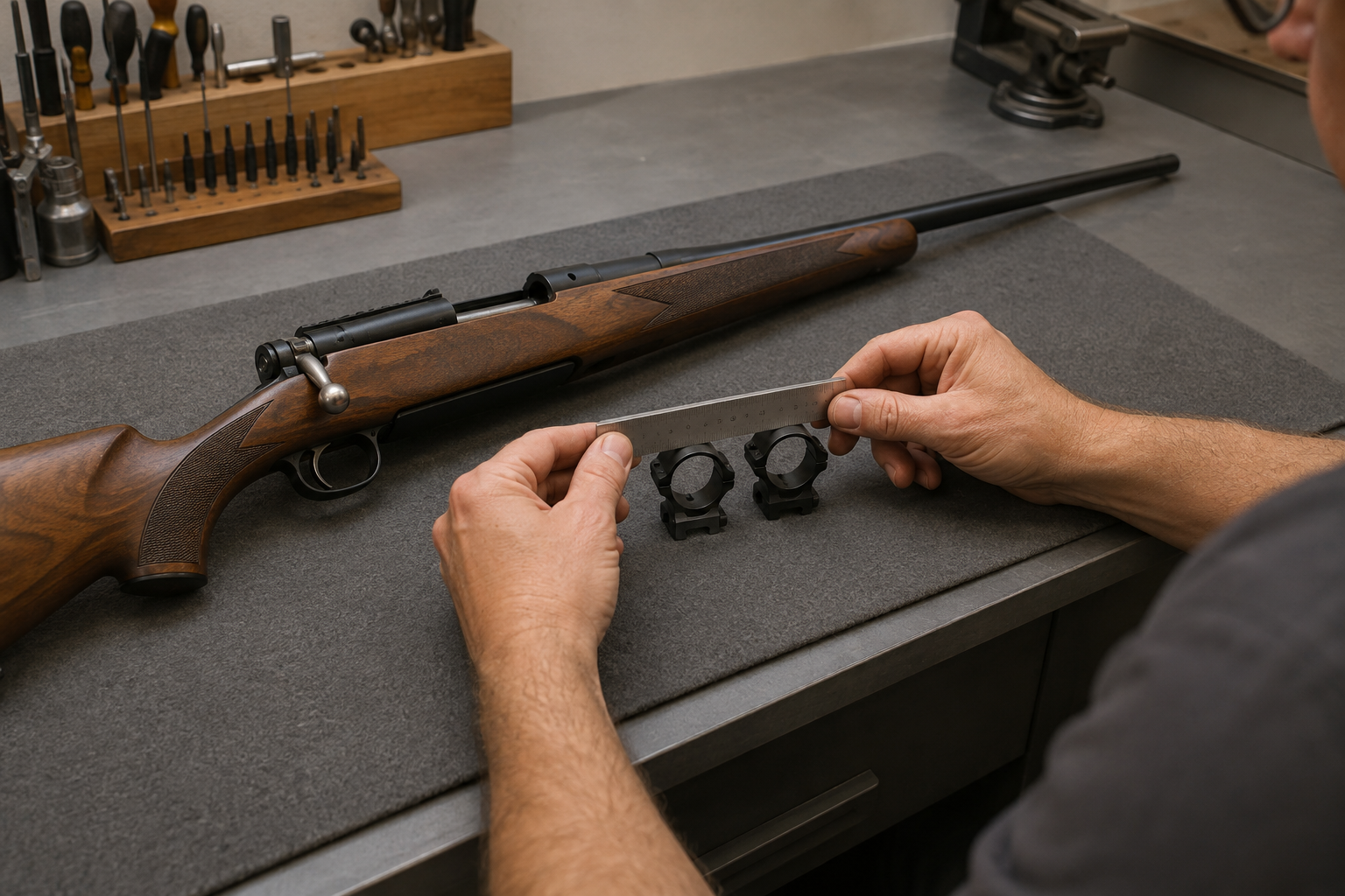 Measuring scope ring height during a controlled fitting check