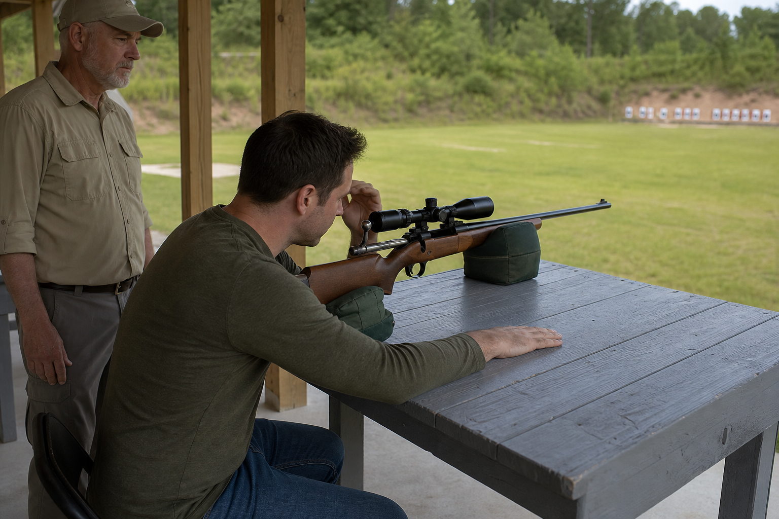 A careful scope turret adjustment during a supervised range check